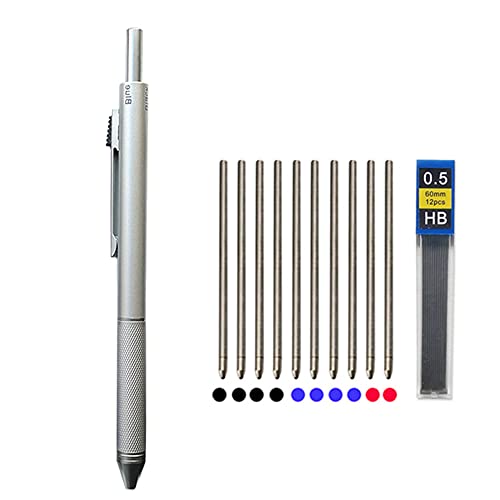 New Technology Sensor de gravedad 4 en 1, bolígrafo multifunción, de metal, 3 colores, recambio de punta de bola y mina de lápiz (plata)
