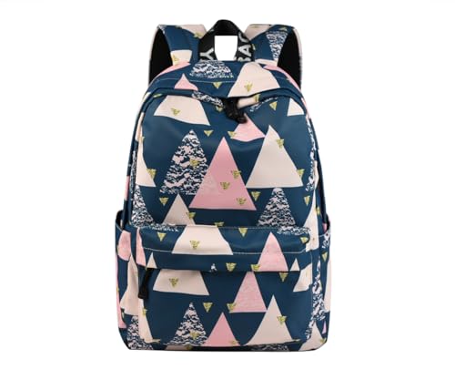 Mädchen Schulrucksack Modischer Freizeitrucksack für Frauen Teenager Jungen Wasserdicht Tasche Schulranzen Tagesrucksack mit Laptopfach Ölblaues Dreieck