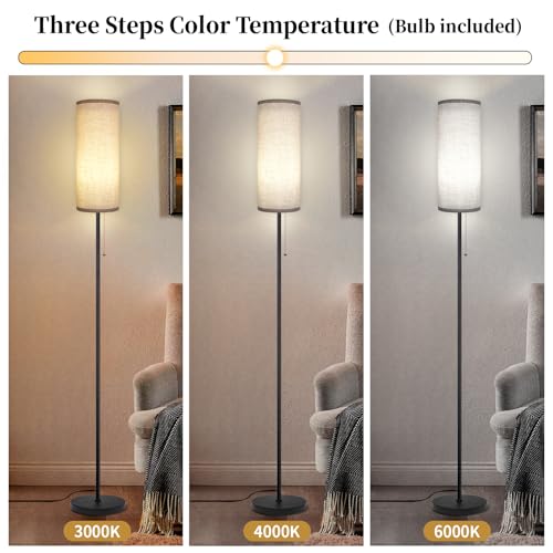 Floor Lamp for Living Room, Modern Standing Lamps with Lampshade, Minimalist Tall Lamp with Chain Switch for Living Room, LED Bulb Included (Beige Shade) - Image 5