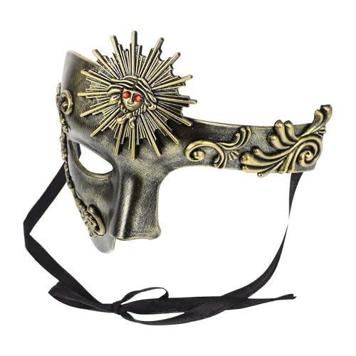 SHINEOFI Masque de Carnaval Vénitien pour Adultes Demi-Visage en ABS Robuste Couleur Doré Antique Sangle Élastique Réglable Accessoire pour Bal Masqué et Fête Mardi Gras
