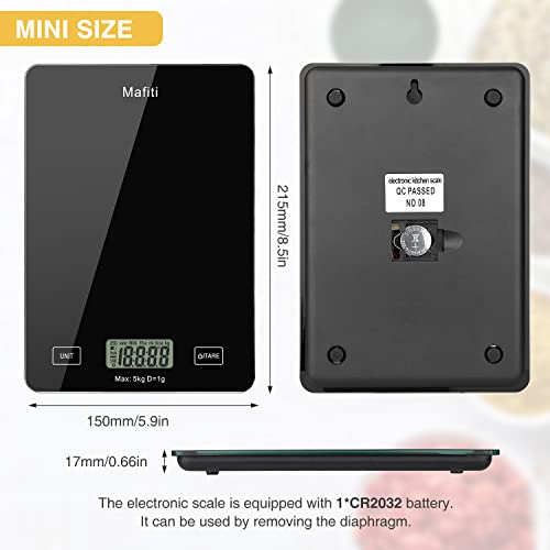 Kitchen Scale, Mafiti Digital Kitchen Scales 11Lb/5Kgx1G, Multifunction Measures In Kg, G, Lb And Oz Digital Kitchen Weight For Food, Cooking And Baking，Lcd Display(Black) #TOP5