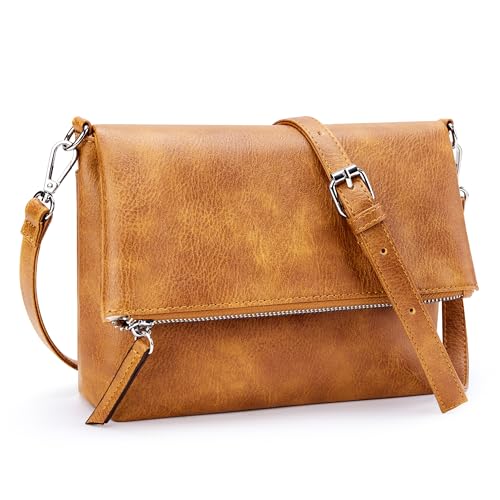 Image of KALIDI Vintage Vegan Leather Crossbody Bag PU Shoulder Bag Handbag Multiple Pockets Adjustable Removable Strap Women
