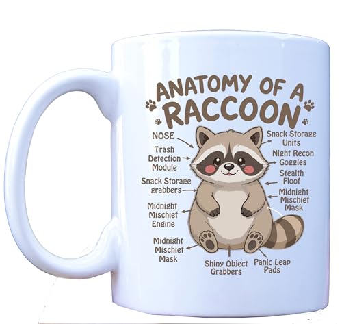 Anatomy of a Raccoon Mug – Funny Cute Raccoon Coffee Cup – Midnight Mischief Trash Panda Novelty Drinkware