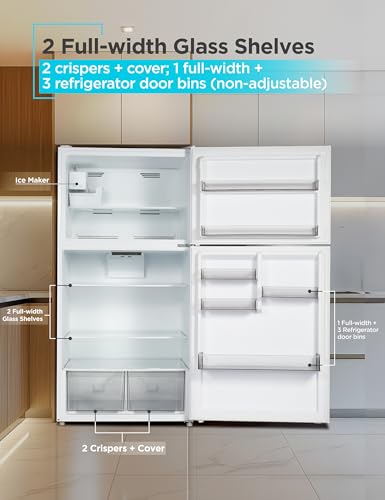 Image of BLACK+DECKER 24 Cu. Ft. Top Mount Refrigerator with Ice Maker, 2-Door Refrigerator with Top Freezer, Freezer with Icemaker and Adjustable Temperature Control, BR2400JIMW, White