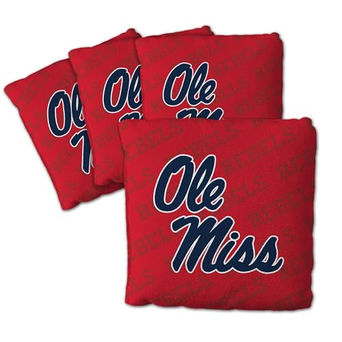 YouTheFan Officially-Licensed NCAA Mississippi Rebels Set of 4 Cornhole Bags - All Weather Regulation 6” x 6” Size - 16oz Weight - Designed in USA