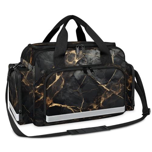 GzLeyigou First Aid Bags Empty, Black Gold Marble Emergency Bag First Aid Kit Multiple Compartment Kit Carrier On Call Trauma Bag For Paramedics Emergency Medical Supplies Kit