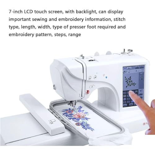 Máquina de coser automática de bordado con 158 diseños integrados, pantalla táctil de 7 pulgadas, capaz de bordar en gorras, camisetas y más para proyectos de costura creativos