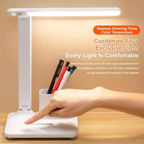 Image of Kimee LED Study Light for Desk with Stationery Organizer & Mobile Holder - Cordless Table Lamp for Students & Work from Home - 3 Modes Eye Protection Reading Lamp (Strip, Regular)
