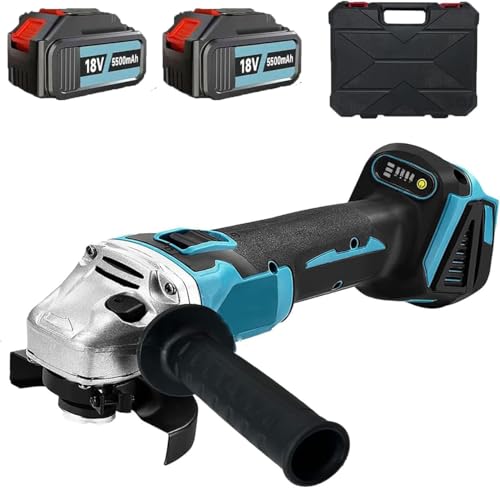 Akku Winkelschleifer Kabellos，Ersatz für Makita Akku 18V, mit 2× 5.5Ah Akkus & Ladegerät, Neues Upgrade Akku Flex Trennschleifer 125mm, 9000U/min, für Präzises Trennen und Schleifen（Blau）