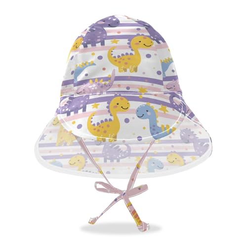 Cartoon Cute Dinosaurs Light Purple Stripes Toddlers Sunhat Boy Summer Hat Toddler Girl Sun Protection Large Brim Traveling Camping