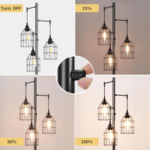Sucolite 70" Dimmable Floor Lamp for Living Room, Industrial 3-Light Tree Flo...