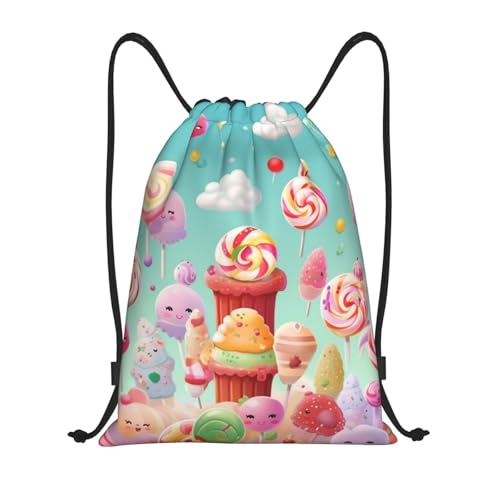 Drawstring Bag Lightweight Small Gym Bag for Women Candy Happy Soccer Backpack for Sports Travel