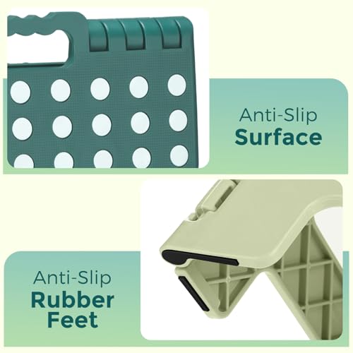 Image of ACKO Folding Step Stool 13 Inch, Sturdy Collapsible Step Stool Foldable Up to 300 lbs for Adults, Non Slip Lightweight Foot Stools with Handle, Ideal for Kitchen, Bathroom, Bedroom, Garden, Green