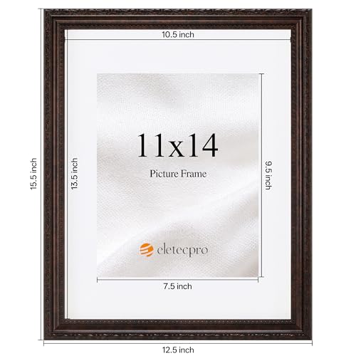 Image of eletecpro 11x14 Vintage Picture Frame, Glass Cover, Brown, 2-Pack | Display Photo 8x10 with Mat or 11x14 without, Horizontal or Vertical, Tabletop or Wall Decor