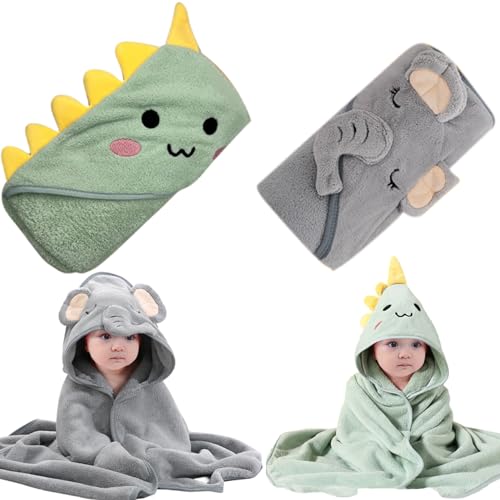 Houolsator Toallas para bebés con capó 2pcs Toallas de baño para niños para niños 32x32 '' Suave ＆ Absorbente con Capucha bebé Lindo Dinosaurio para natear Regalos de baño de para con Capucha