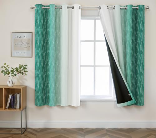 Image of Ultimate Trends Ombre Blackout Curtains for Bedroom Room Darkening Curtains for Living Room,Energy Saving,Thermal Insulated Grommet Window Drapes, Aqua and Greyish White, 5 FEET,2 Panels