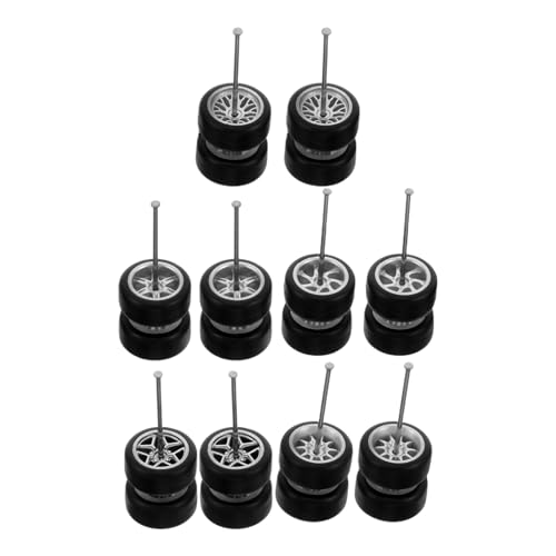 MUSISALY Juego de 5 Pares de Ruedas de Coche de Juguete Ejes Redondos, Ruedas de Plástico y Goma para Modelos de Vehículos de Aleación, Compatible y Fácil Instalación para Superficie