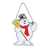 Frosty the Snowman Cheerful Hanging Wood Wall Decor - Fun Frosty Sign for Winter or Christmas Decorating