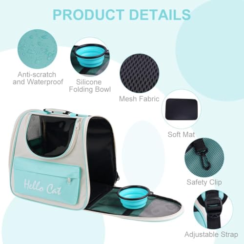 Adiwo Katzenrucksack,Hunderucksack bis 7.5kg Raumkapsel Haustier Rucksack für Katzen und Hunde Welpen Tragbar Transportrucksack mit Transparentes Fenster und Anti-offener Reißverschluss mit Hundenäpfe