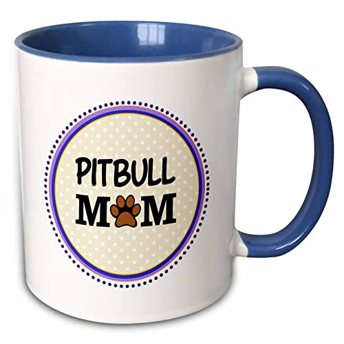 3dRose Pitbull Dog Mom - Doggie mama by breed - paw 15oz Two-Tone Blue Mug
