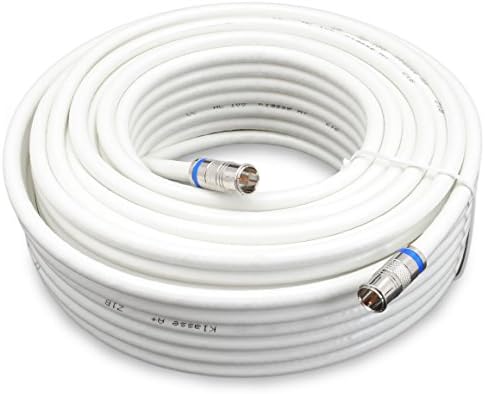 Satix Coaxial Cable 2 F-type plugs F-connectors triple shielded 120 dB class A+ for satellite dish cable tv 20 m white