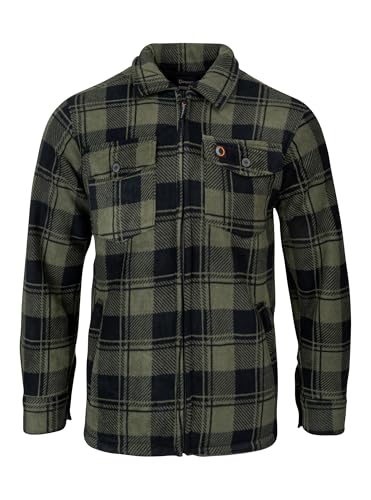 SPEERO Sherpa Fleece Lined Shirt Men Green XL – Warm Lumberjack Jacket with Pockets & Button Cuffs, Winter Flannel Shirt for Outdoor Activities and Casual Wear
