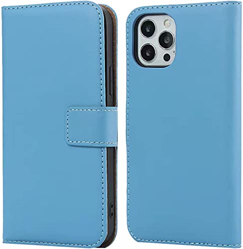 Étui à rabat iPhone 13 Mini étui portefeuille en cuir véritable antichoc bleu