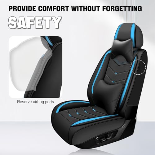 Image of Car Seat Cover for MINI Hardtop 2013-2026, Seat Covers Full Set,Non-Slip Waterproof seat Cover,Wear-Resistant Nappa Leather car seat Covers. (Luxury 5 Seats /Black Blue)