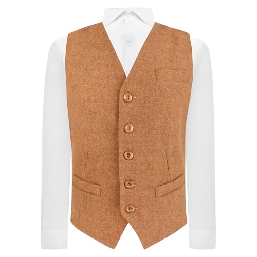 Gilet en laine marron cannelle idéal pour un mariage en tweed