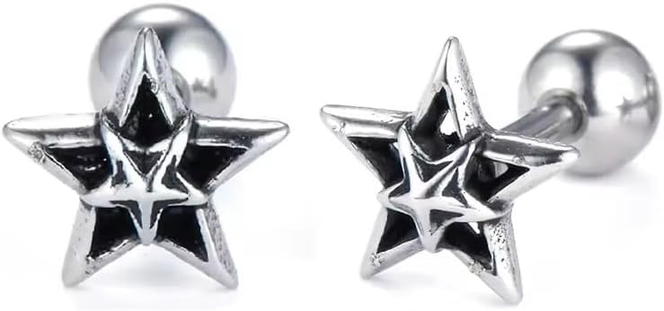 Retro Vintage 316L Stainless Steel Tiny Double Star Earrings with Screw Back - Image 2