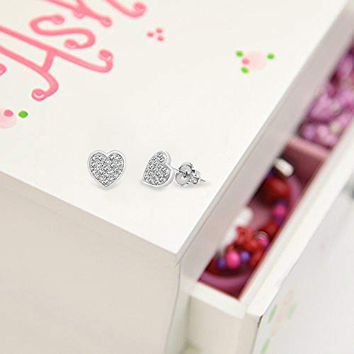 925 Sterling Silver Heart Earrings for Kids Screwback Studs With Crystal Elements Safe Hypoallergenic For Girls Children Infants Toddlers Babies and Tween White Gold Toned4