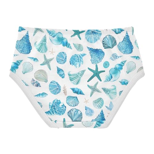 Wusikd Watercolor Teal Girls' Underwear Cotton Blue Sea Shells Starfish Girls Briefs Soft Toddler Underwear 2T2