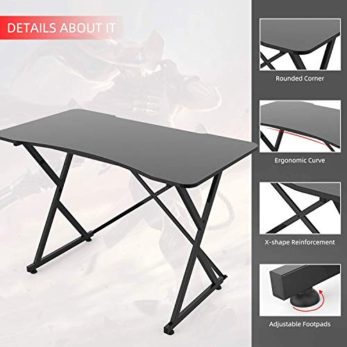 Gaming Desk, Ergonomic Black Home Office Computer Table, Gamer Workstation for PC/Laptop, 43
