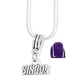 Emerald Park Jewelry Bingo Necklace - Bingo Good Luck Charms or Bingo Game Accessory Elegant 100% Stainless Steel Snake Chain with Alloy Charm, Ideal for Bingo Prizes and Enthusiasts