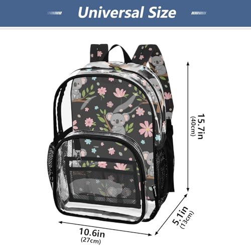 Clear Backpack Women Cute Girls Backpack Kids Boys Approved Transparent Bag Cute Cartoon Koalas Pastel Flowers4