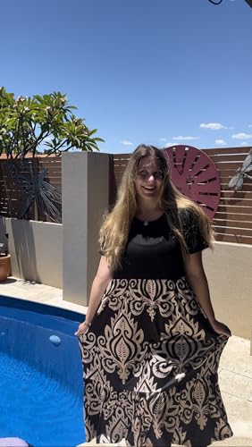Image of IN'VOLAND Women Plus Size Short Sleeve Dress Loose Plain Casual Summer Flowy Tiered Long Maxi Dresses with Pockets