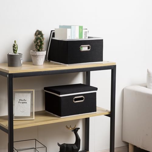 Image of PRANDOM Storage Boxes with Lids [3-Pack] Fabric Collapsible Storage Bins Organizer Containers Baskets Cube with Cover for Home Bedroom Closet Office Nursery Black（11.4X8.6X6.7