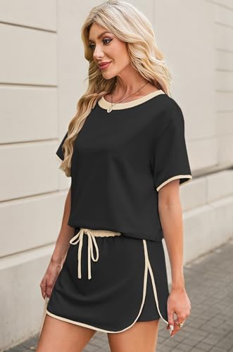 Women's 2 Piece Sets Summer Casual Short Sleeve Tops and Matching Drawstring Skort Going Out Lounge Outfits4