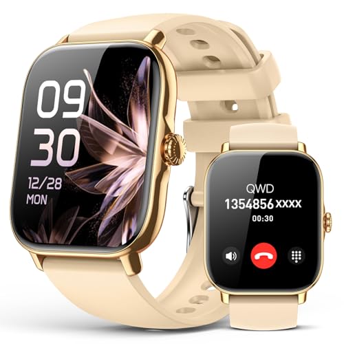 Image of Smart Watch for Women Men- Answer /Make Call, IP68 Waterproof Fitness Step Tracker Watch with Sleep Monitor /Activity Counter /110+ Sport Mode, Smartwatch for Andriod iPhone Compatible, Gold