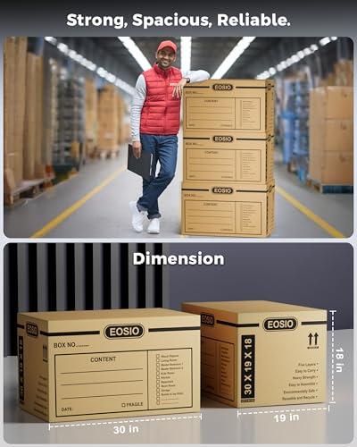 Image of EOSIO 5 Ply Pack 4 Large Size Corrugated Cardboard boxes for Packaging Cartons Cartoon Carton box for Small Business, Packing, Shipping, Moving & Storage,Courier,Transportation,Home Shifting,Parcel