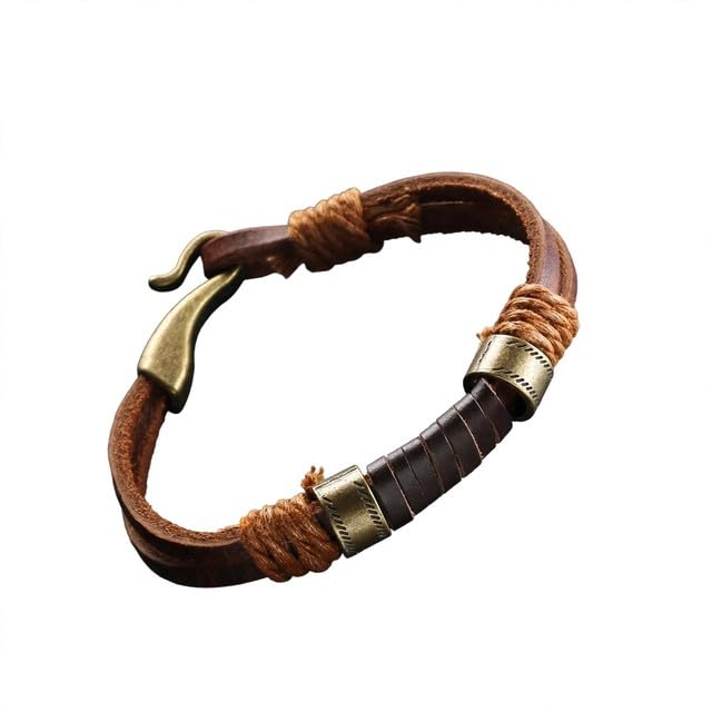 Men's Retro Double Ring Bracelet Artificial Leather Wrist Band-image-19