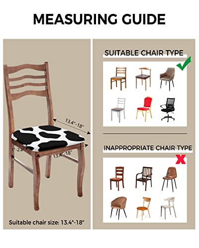 Ssevitey Stretch Chair Seat Cover-Set Of 4, Cattle Cow Spot Pattern Kitchen Chair Slipcovers Washable Removable Cushion Protector For Dining Room Party Decor-Black White Farm Animal Skin #TOP2