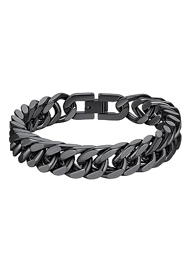 Richsteel 12mm 19cm Esclava Grande Pulseras para Hombre Acero Hombre Cadena Moto, Acero Quirurgico