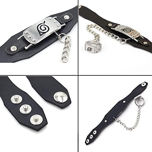 Swwlkj Narutoo Shippuuden Anime Pu Leather Bracelet Ring, Ninja Jewelry Wristband Charms Punk #TOP2