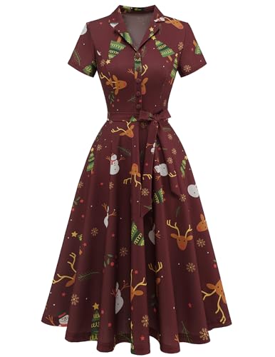Image of Wedtrend Women's Vintage Tea Dress, Short Sleeve Cocktail Party Dress Work Church Casual Dress
