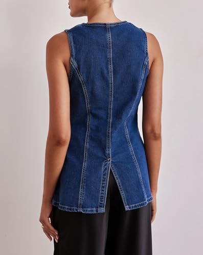 Women’s Long Denim Vest Waistcoat Vest Sleeveless Button-Up Back Slit Jean Jacket Vest Y2k Clothes2