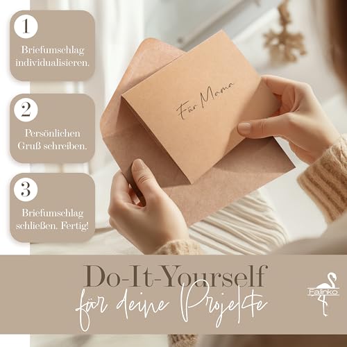 Falinko Faltkarten mit Umschlag Kraftpapier braun I Din A6/C6 I Faltkarten blanko I Briefumschläge braun I neutrale Grußkarten mit Umschlag (Kraftpapier, 50er Set)