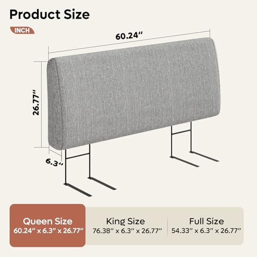 Image of Pinmoco 4.7 inch Headboard Only for Queen Size Bed, No Drill Needed, Gray | 5-Min Assembly, Upholstered Headboard for 8-14 Inch Mattress, Washable Cover, Perfect for Renters Dorm Kids Pet