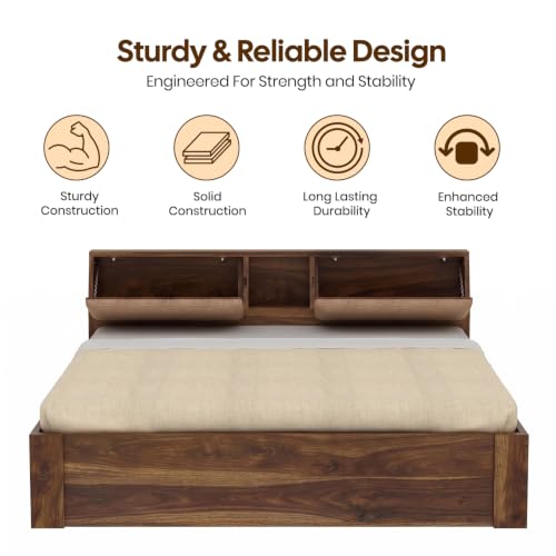 Image of Ganpati Arts Sheesham Wood Mayor Queen Size Bed with Box Storage & Headboard | Wooden Double Bed Cot Palang for Bedroom, Home, Hotel & Guest Room | 1 Year Warranty (Teak Finish)