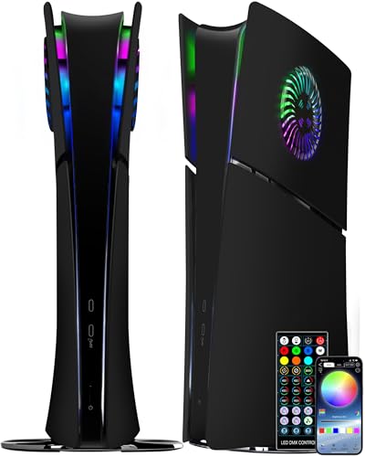 Joso Frontblende für PS5 Slim Digital Edition Kratzfeste staubdichte Ersatzhülle mit RGB-Ring Abdeckung passend für PS5 Slim Digital Version Platten für PS5 Slim Zubehör Schwarz